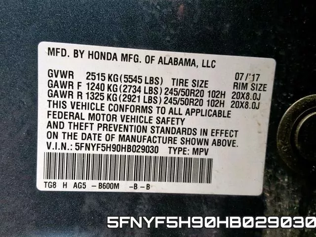 5FNYF5H90HB029030 фото 2