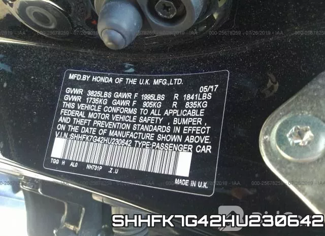 SHHFK7G42HU230642 фото 10