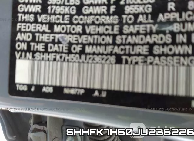 SHHFK7H50JU236226 фото 9