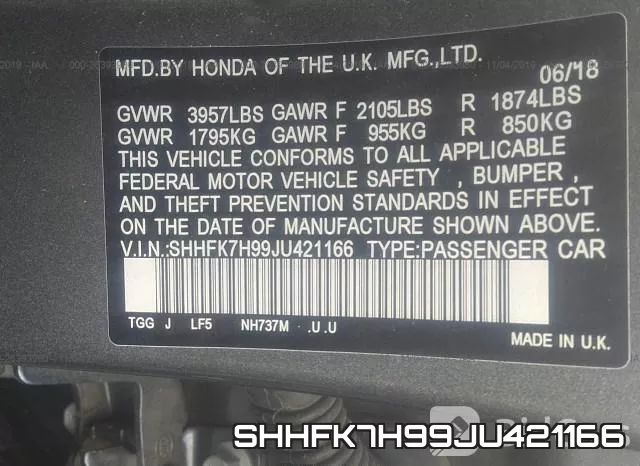 SHHFK7H99JU421166 фото 10