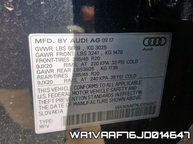 WA1VAAF76JD014647 фото 2