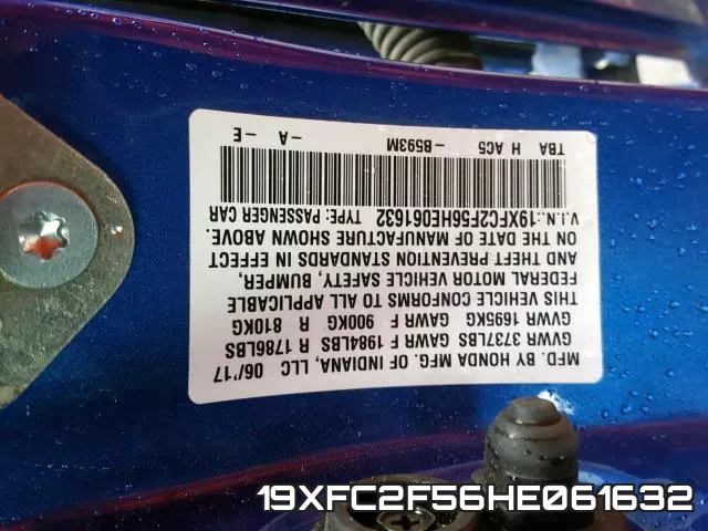 19XFC2F56HE061632 фото 2