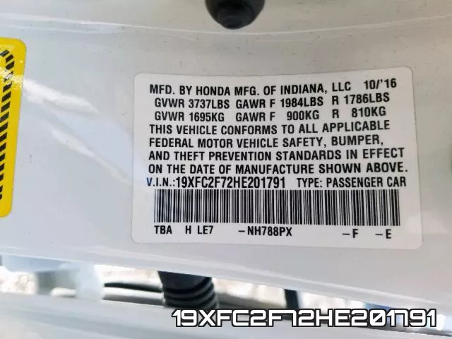 19XFC2F72HE201791 фото 2