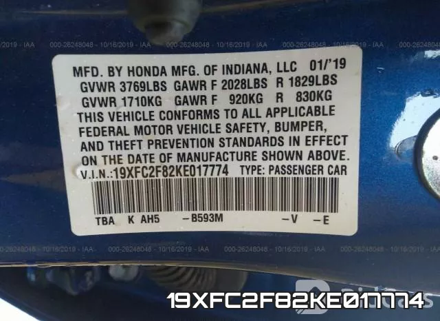 19XFC2F82KE017774 фото 10