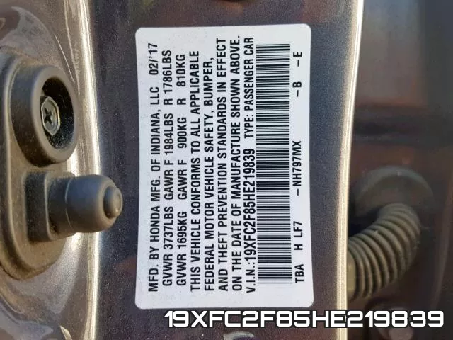 19XFC2F85HE219839 фото 2