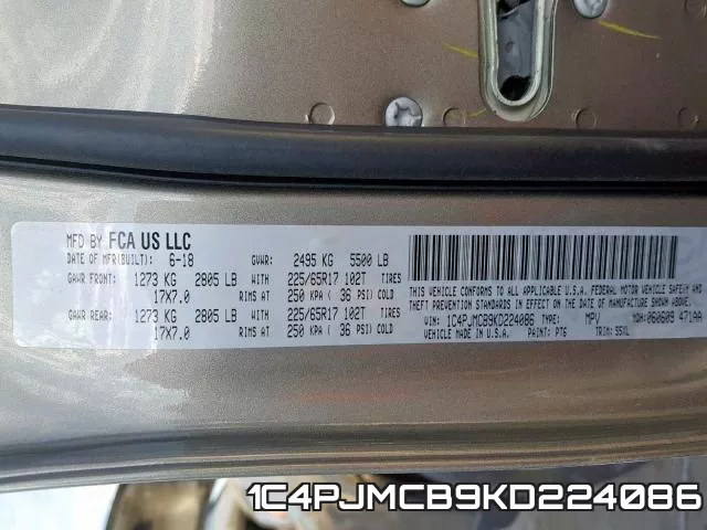 1C4PJMCB9KD224086 фото 2