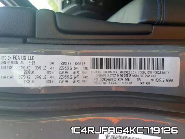 1C4RJFAG4KC719126 фото 2
