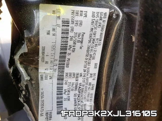 1FADP3K2XJL316105 фото 2