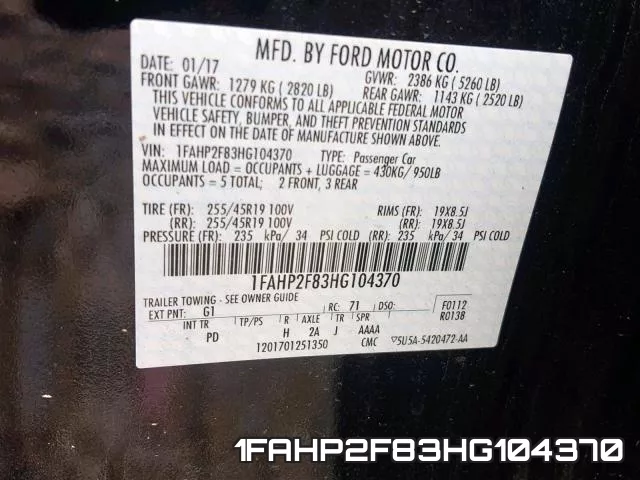 1FAHP2F83HG104370 фото 2