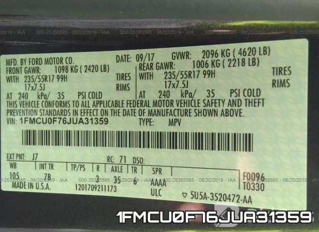 1FMCU0F76JUA31359 фото 10