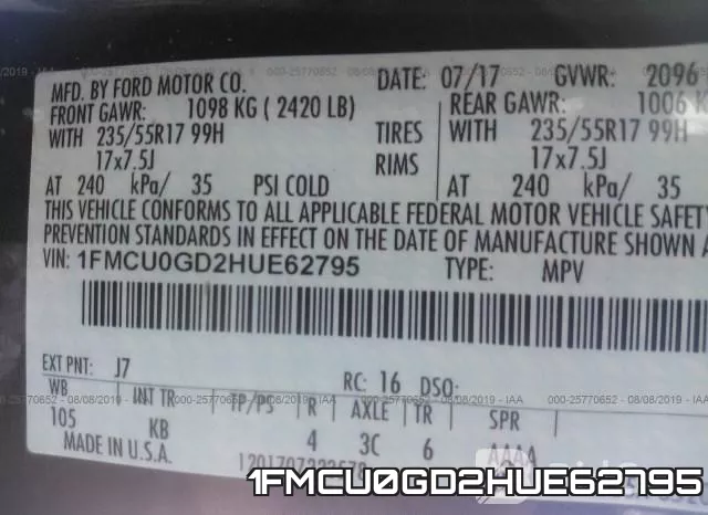 1FMCU0GD2HUE62795 фото 10