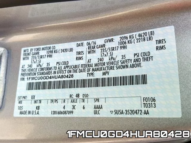 1FMCU0GD4HUA80428 фото 2