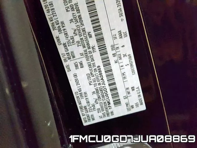 1FMCU0GD7JUA08869 фото 2