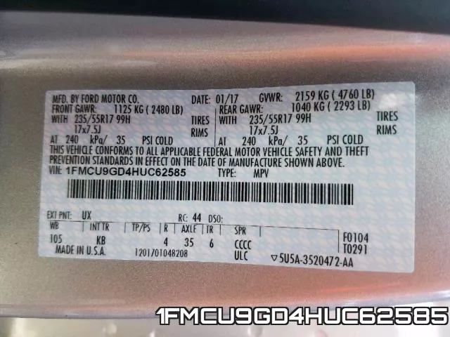 1FMCU9GD4HUC62585 фото 2