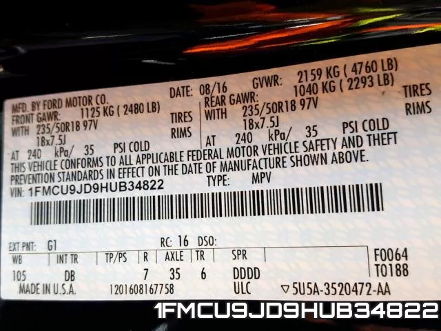1FMCU9JD9HUB34822 фото 2