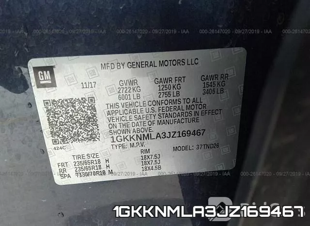 1GKKNMLA3JZ169467 фото 10