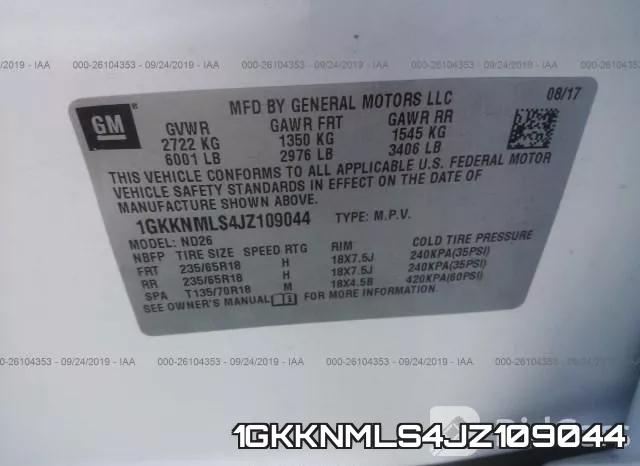 1GKKNMLS4JZ109044 фото 10