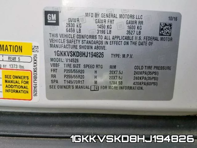 1GKKVSKD8HJ194826 фото 2