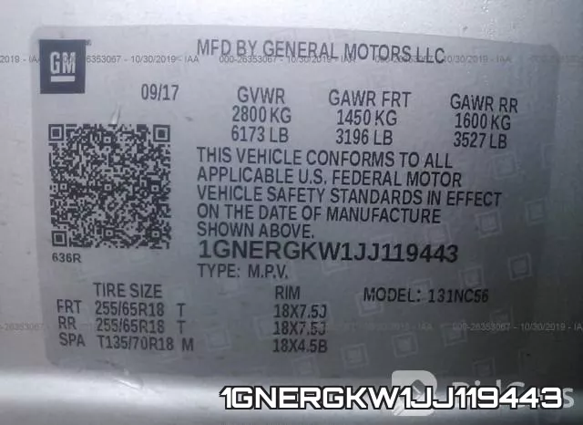 1GNERGKW1JJ119443 фото 10