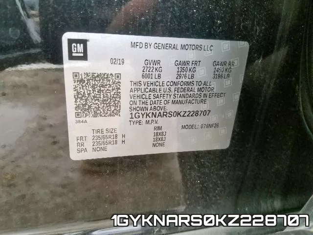 1GYKNARS0KZ228707 фото 2