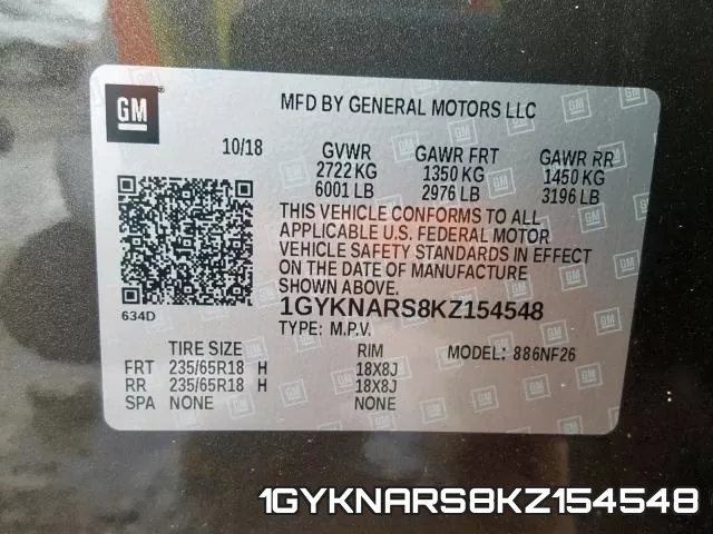 1GYKNARS8KZ154548 фото 2