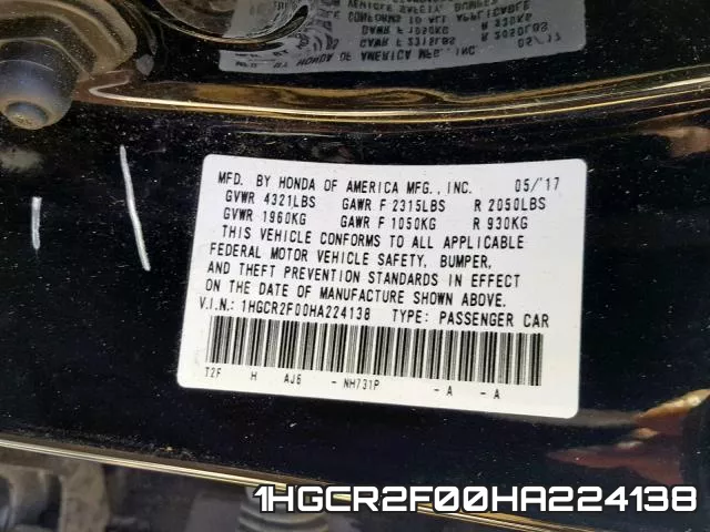 1HGCR2F00HA224138 фото 2