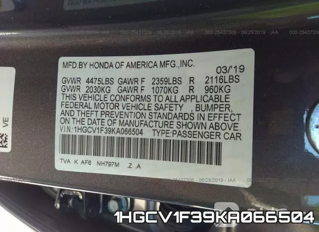1HGCV1F39KA066504 фото 10