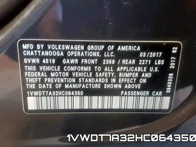 1VWDT7A32HC064350 фото 2