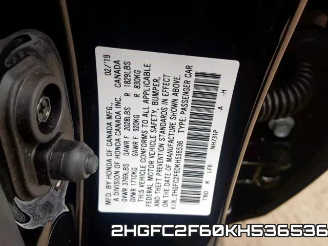 2HGFC2F60KH536536 фото 2