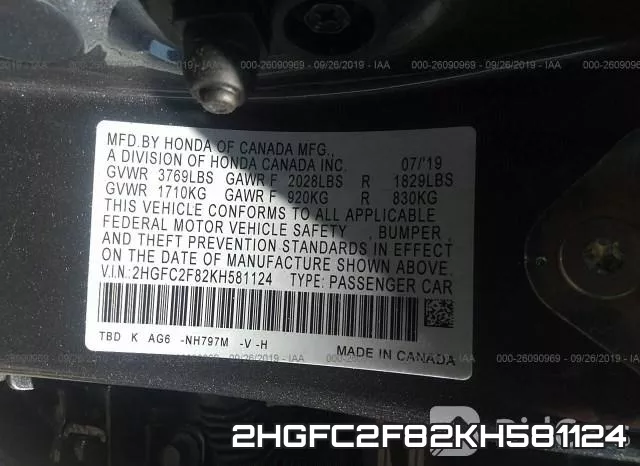 2HGFC2F82KH581124 фото 10