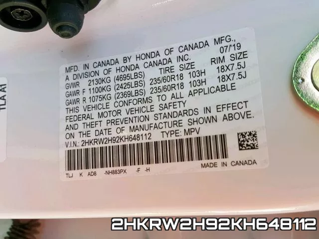 2HKRW2H92KH648112 фото 2