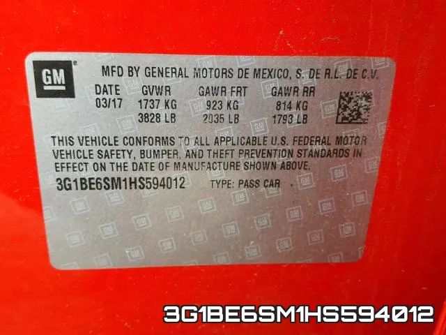 3G1BE6SM1HS594012 фото 2