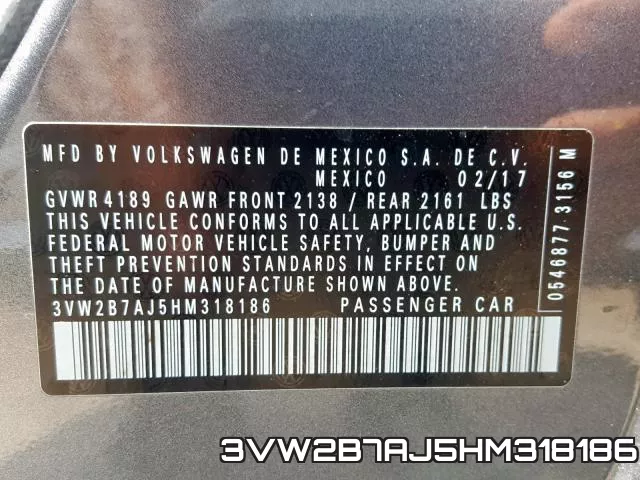 3VW2B7AJ5HM318186 фото 2