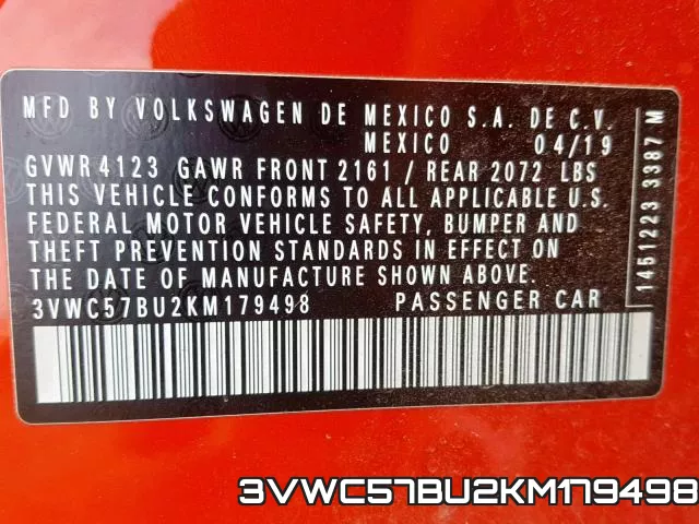 3VWC57BU2KM179498 фото 2