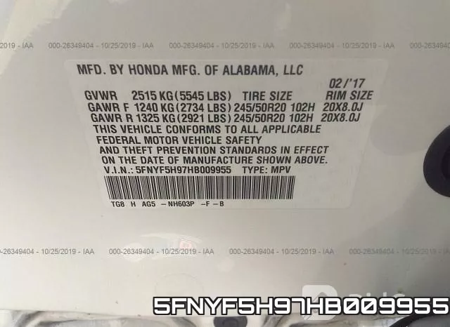 5FNYF5H97HB009955 фото 10