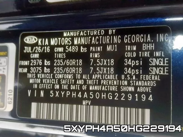 5XYPH4A50HG229194 фото 2