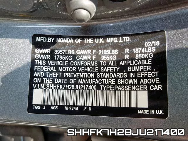 SHHFK7H28JU217400 фото 2