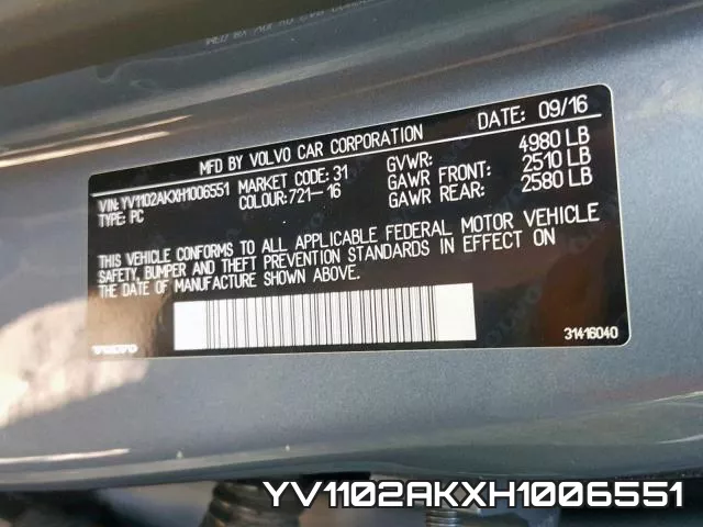 YV1102AKXH1006551 фото 2