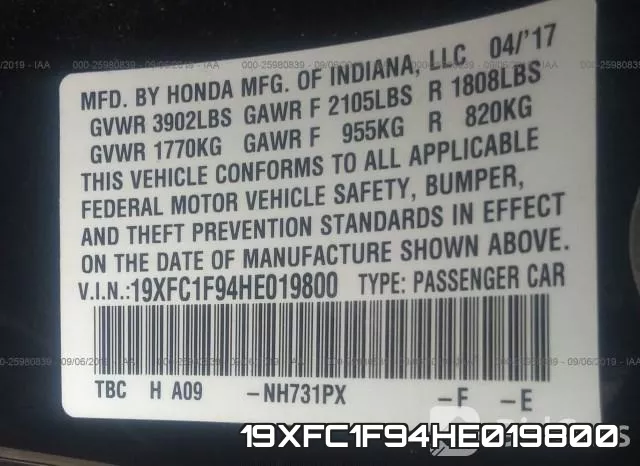 19XFC1F94HE019800 фото 10