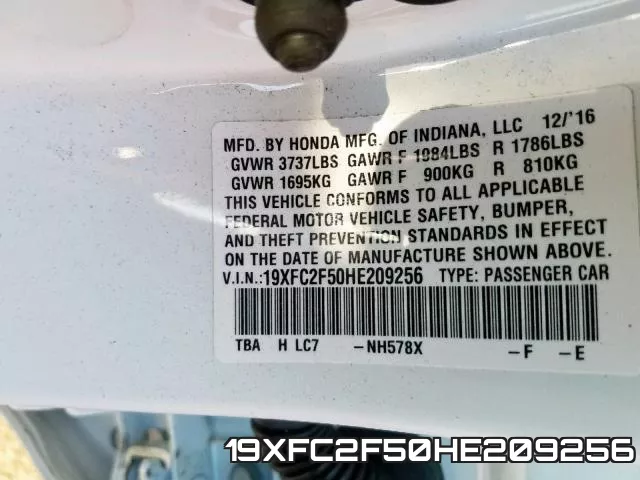 19XFC2F50HE209256 фото 2