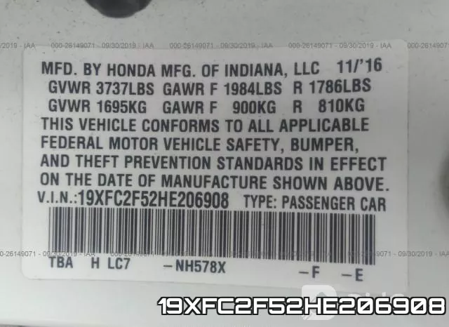 19XFC2F52HE206908 фото 10