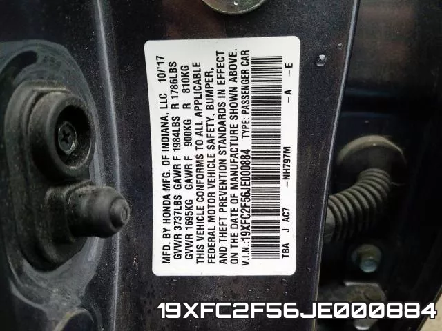 19XFC2F56JE000884 фото 2