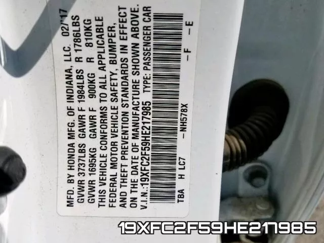 19XFC2F59HE217985 фото 2