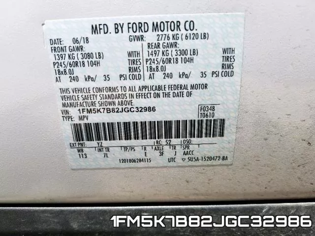 1FM5K7B82JGC32986 фото 2