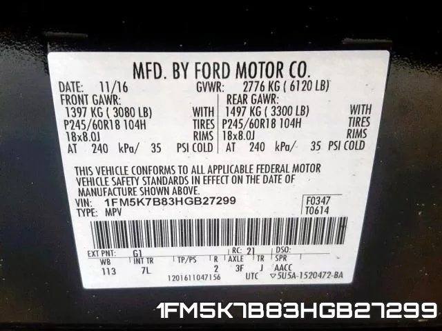 1FM5K7B83HGB27299 фото 2