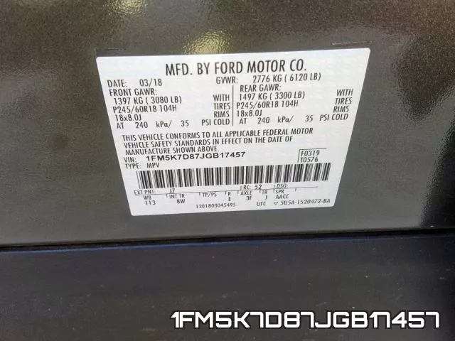 1FM5K7D87JGB17457 фото 2