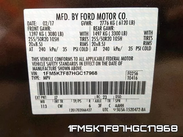 1FM5K7F87HGC17968 фото 2