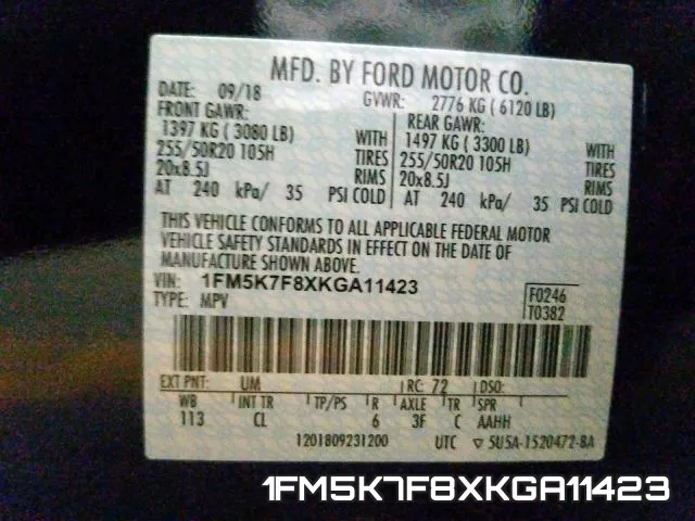 1FM5K7F8XKGA11423 фото 2