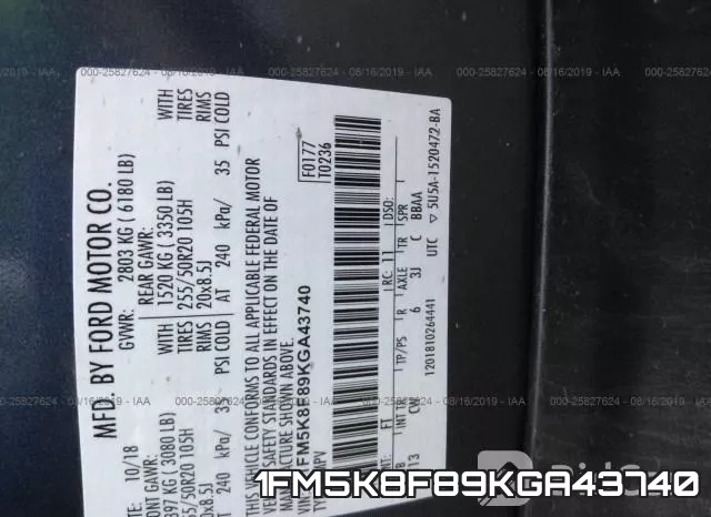 1FM5K8F89KGA43740 фото 10