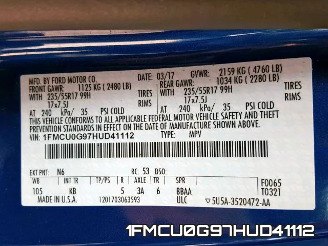 1FMCU0G97HUD41112 фото 2